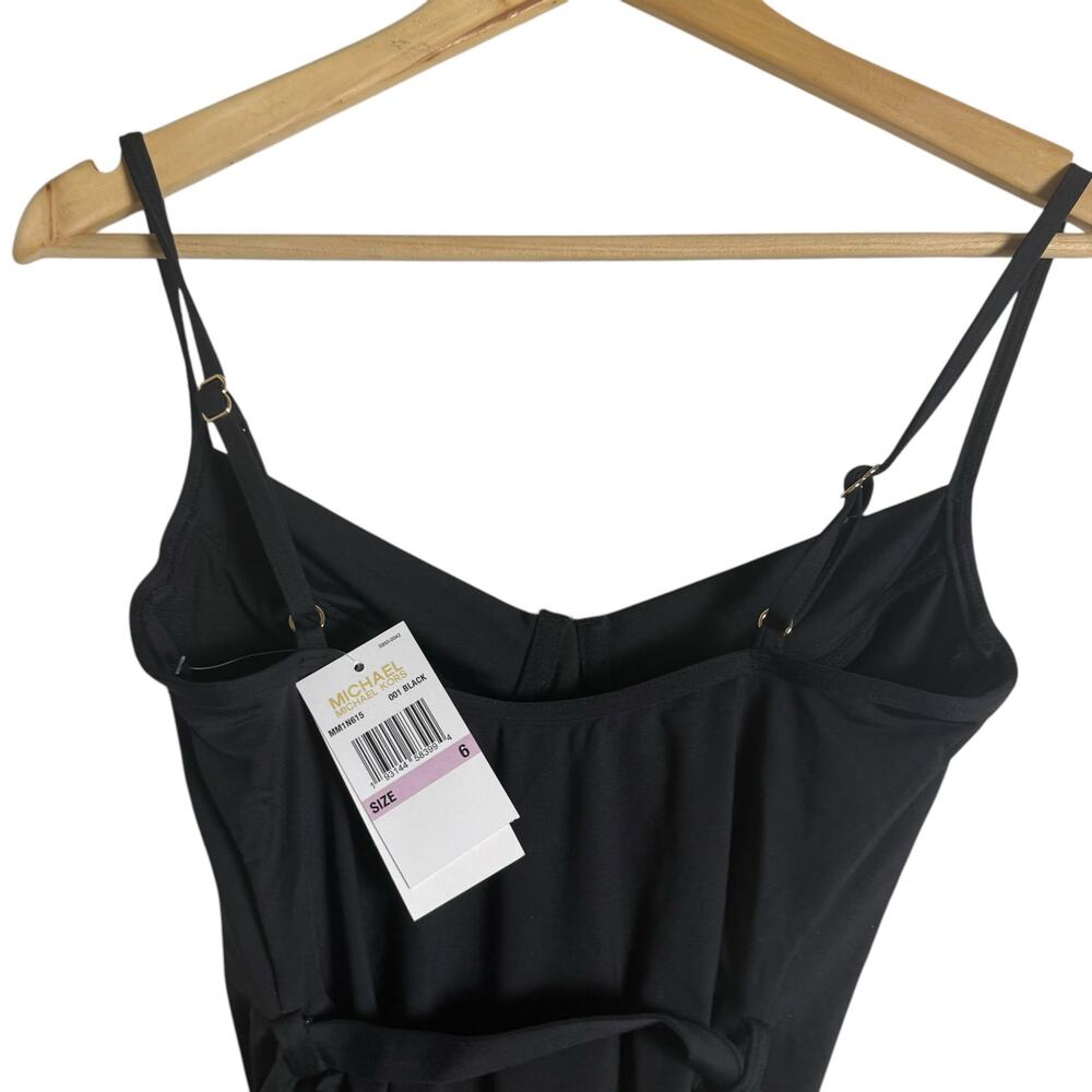 MICHAEL Michael Kors Black Underwire Gold Logo Belt One Piece Swimsuit Size 6 - Picture 8 of 13